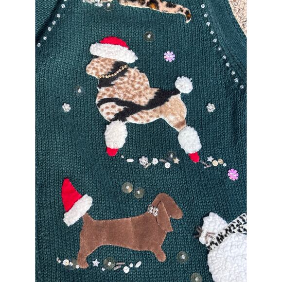 Susan Bristol Hand Embroidered Green Dog Holiday Knit Sweater Vest Large Festive - Picture 12 of 15